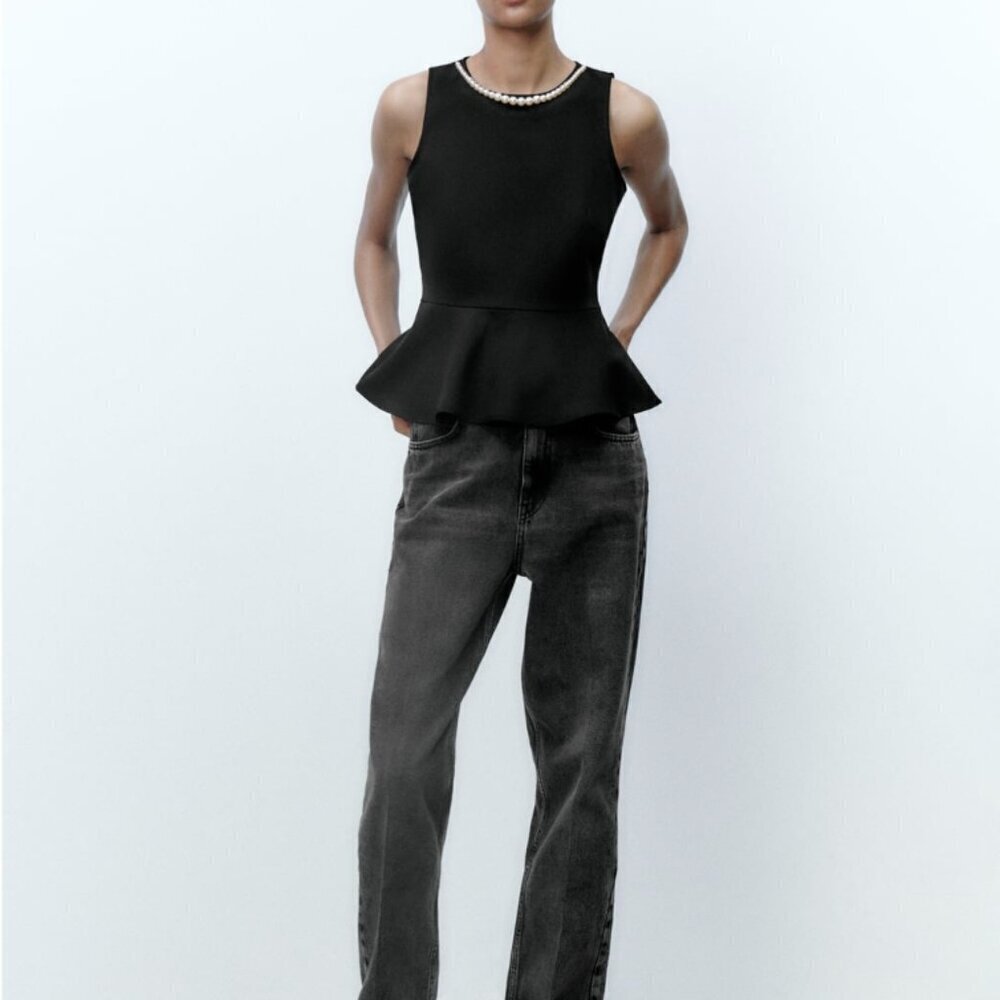 ZARA PEARL PEPLUM TOP Size Small NEW WITH TAG!